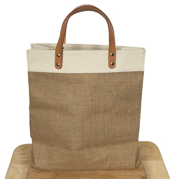 NWOT Brighton “Love Makes the Earth Go Round” Jute Tote Bag with Leather Handles - Picture 4 of 10